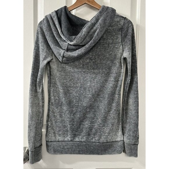 Volcom Womens Size XS Gray Thermal Hooded Henley Hooded Pullover Kangaroo Pocket - Picture 2 of 5